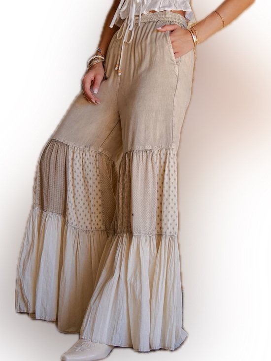 Young Threads Pants - NWT- Tiered Wide-Leg Patchwork Pants - Latte Young Threads